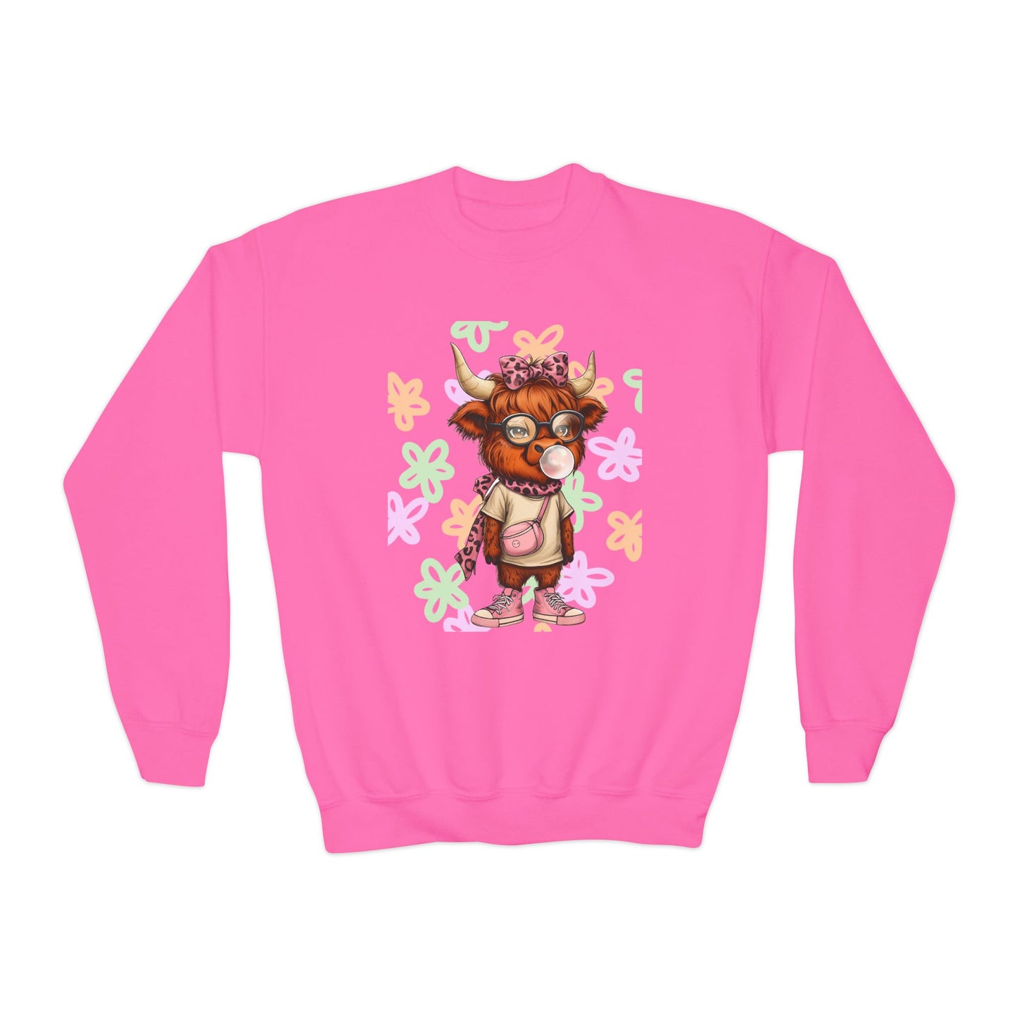 Youth Crewneck Sweatshirt with Colorful Flower Design