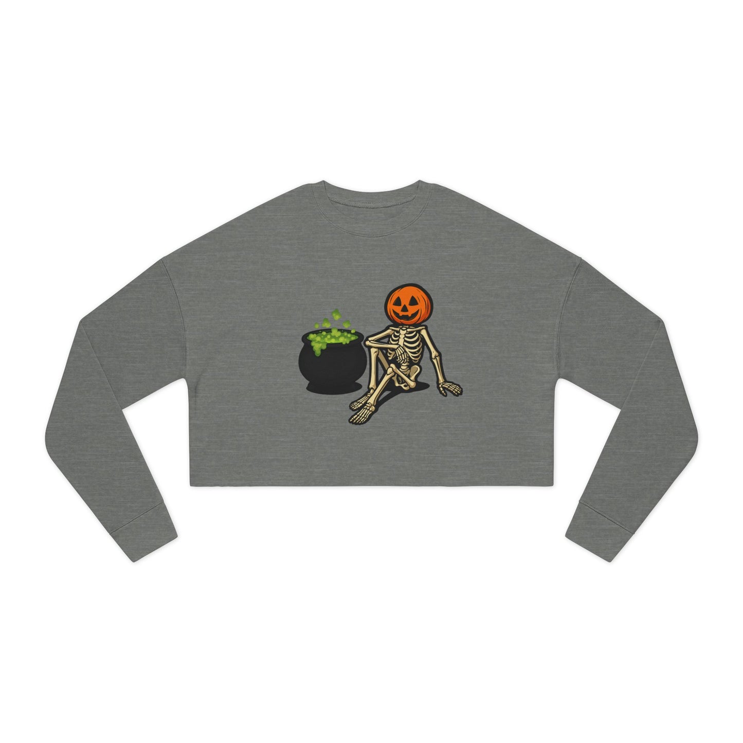 Halloween Skeleton Pumpkin Cropped Sweatshirt, Trendy Sweatshirt