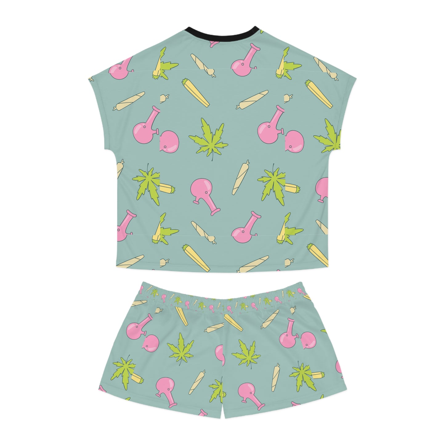 Chic Cannabis Print Women's Pajama Set, Cozy Sleepwear
