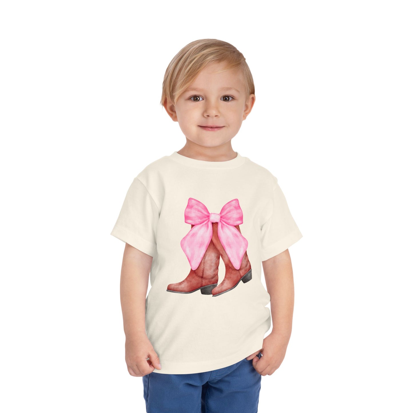 Cute Toddler Tee with Pink Bow Boots Design