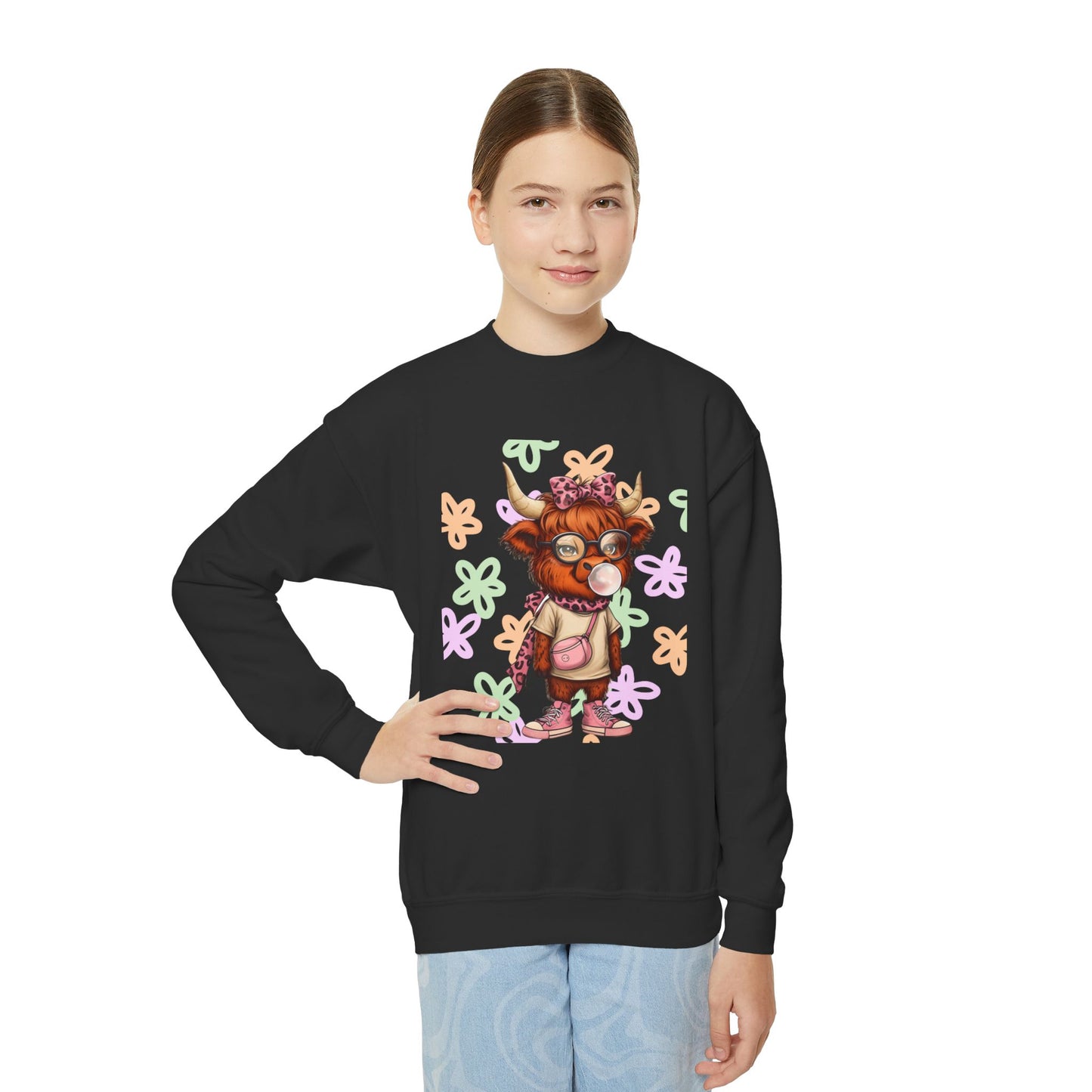 Youth Crewneck Sweatshirt with Colorful Flower Design