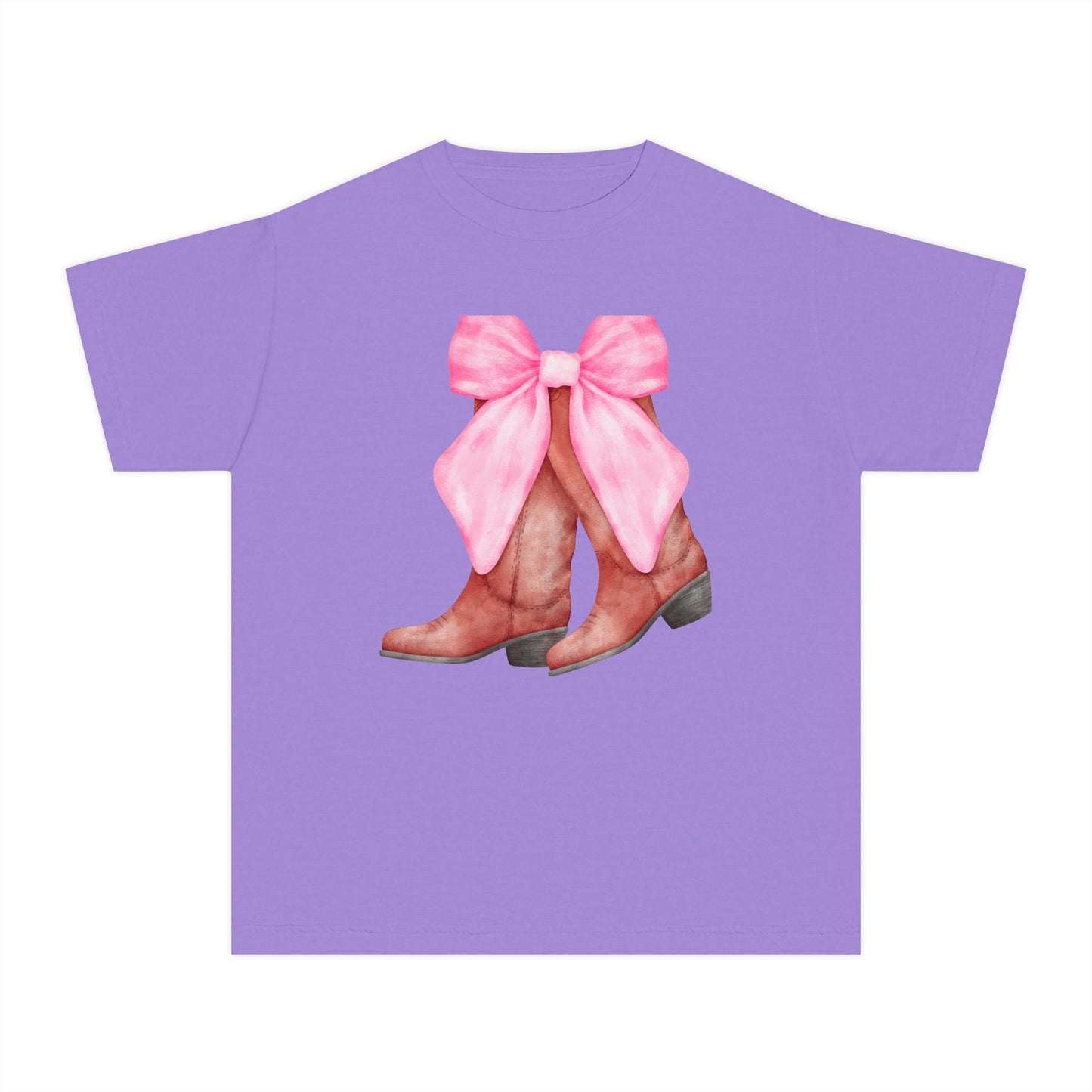 Cute Pink Bow Cowboy Boots Youth Midweight Tee