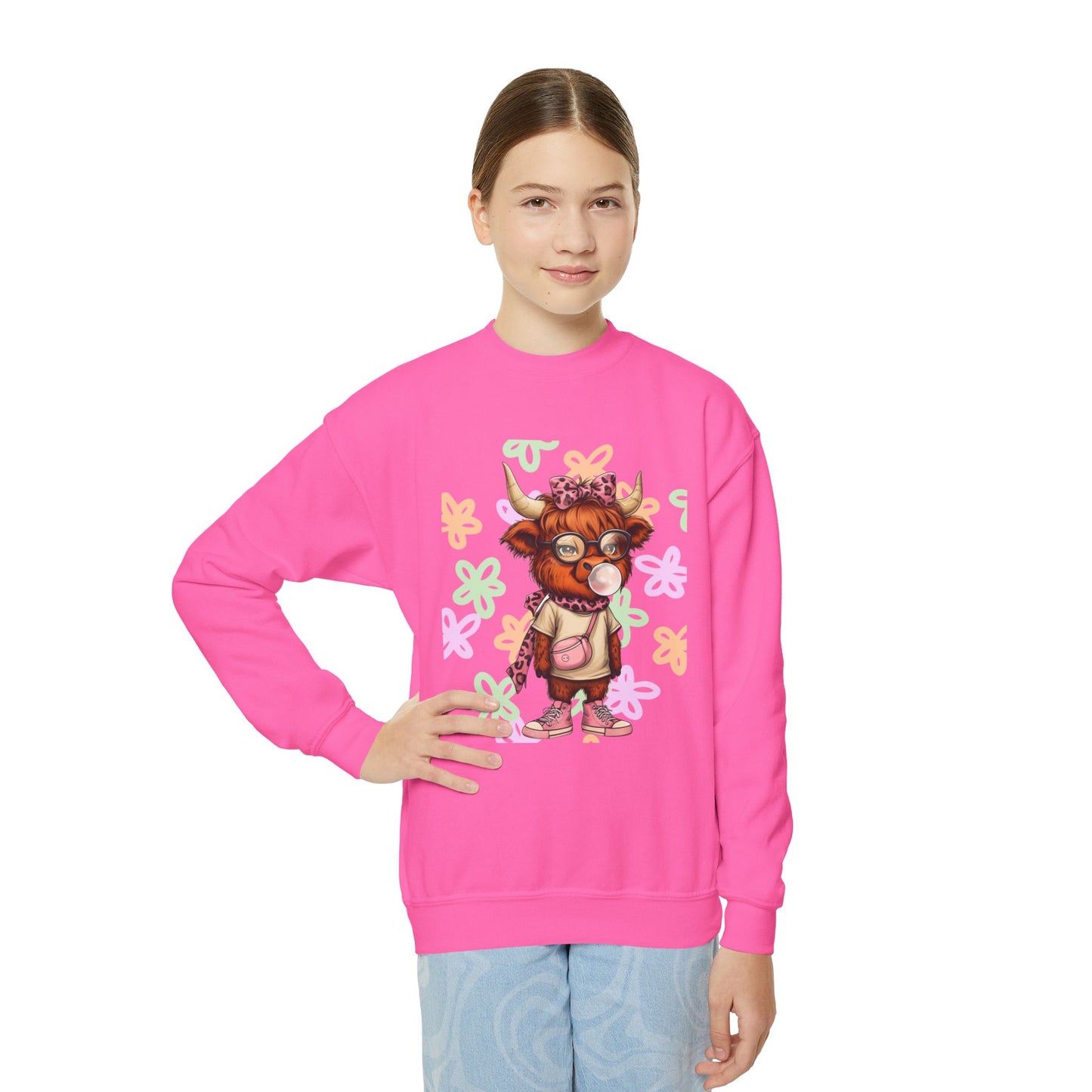 Youth Crewneck Sweatshirt with Colorful Flower Design