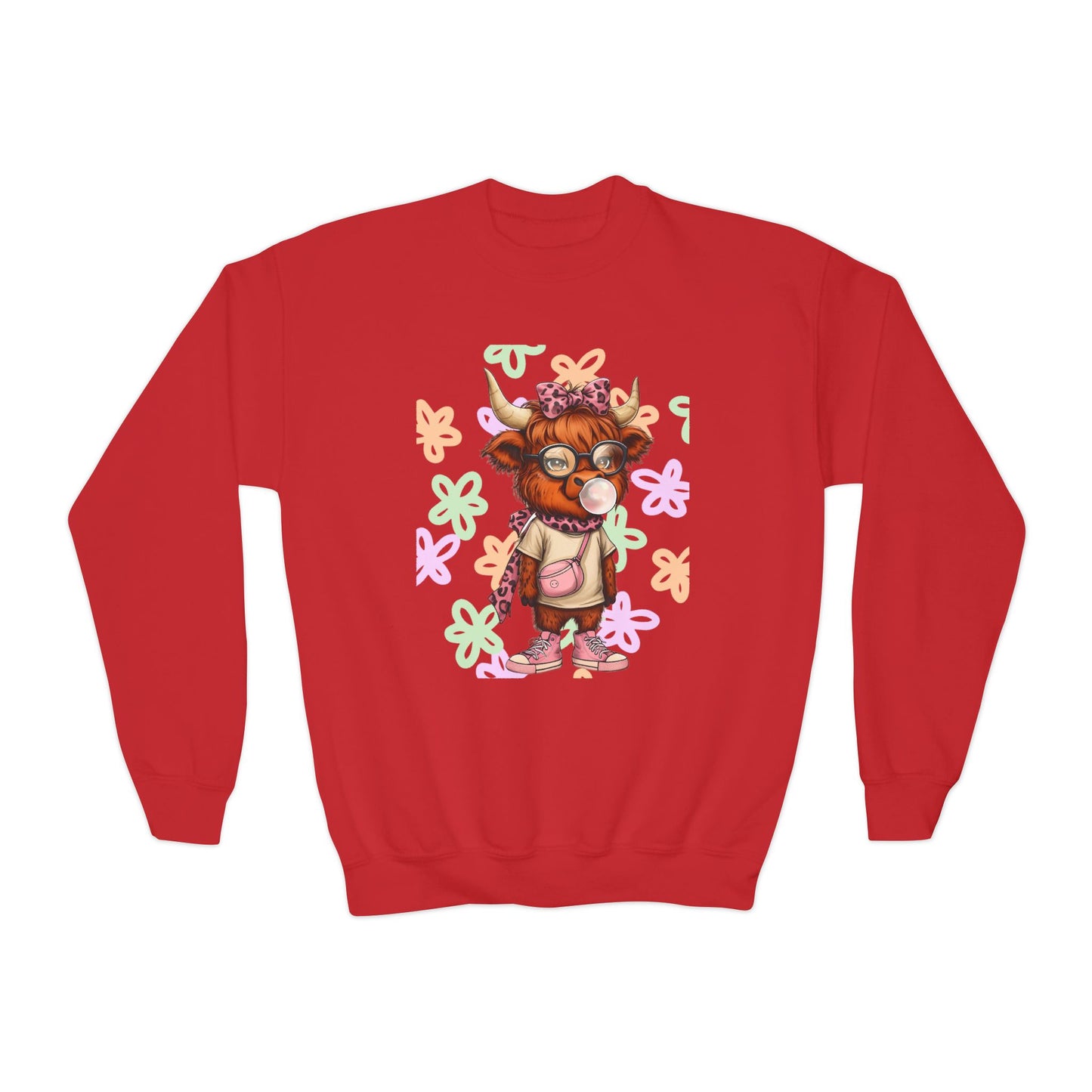 Youth Crewneck Sweatshirt with Colorful Flower Design