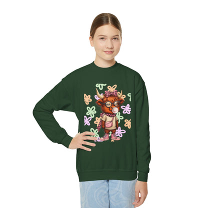 Youth Crewneck Sweatshirt with Colorful Flower Design