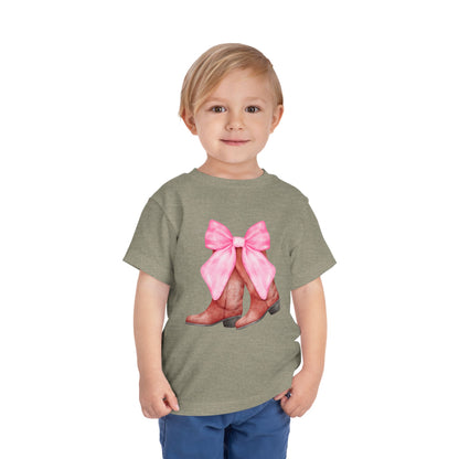 Cute Toddler Tee with Pink Bow Boots Design