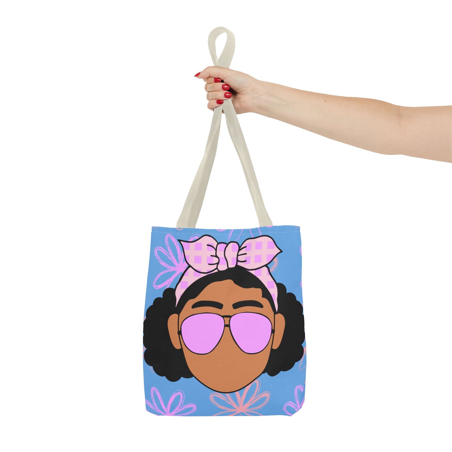 Chic Floral Tote Bag with Afro Queen Design