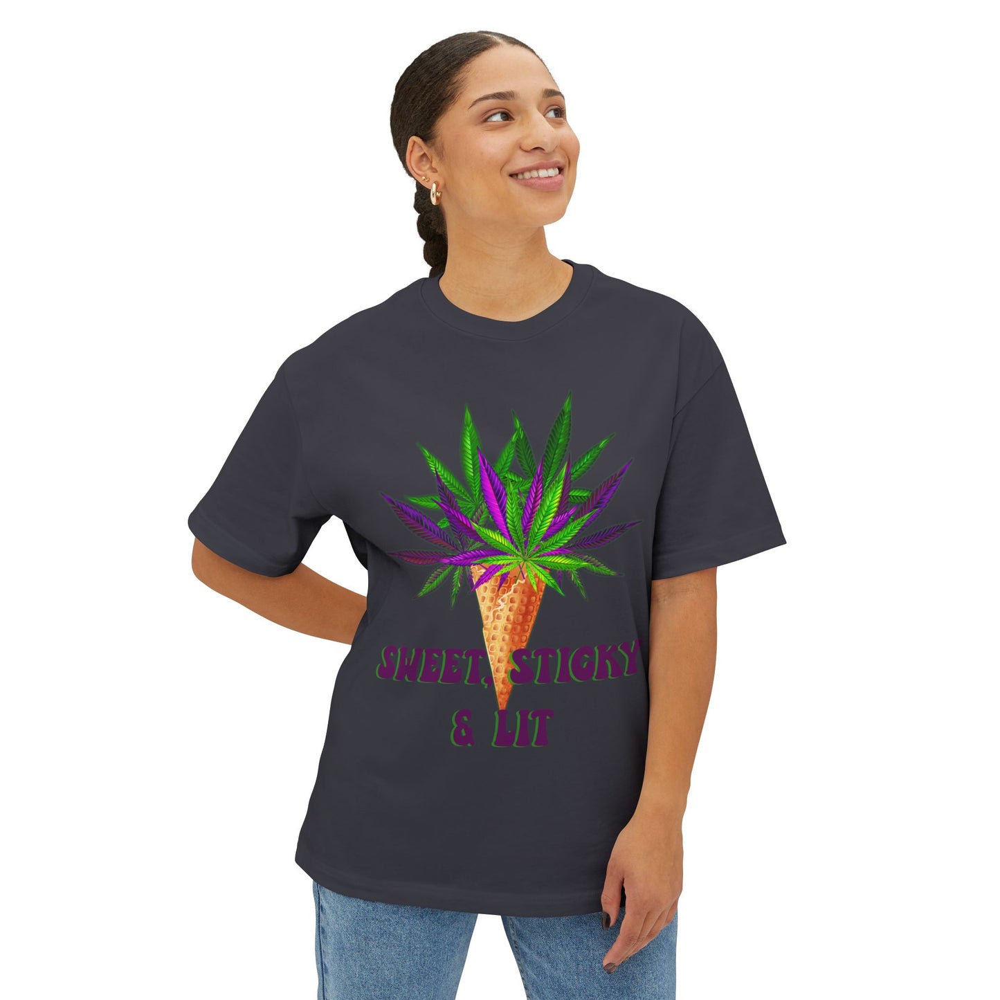 Sweet Sticky and Lit" Unisex Oversized Boxy Tee