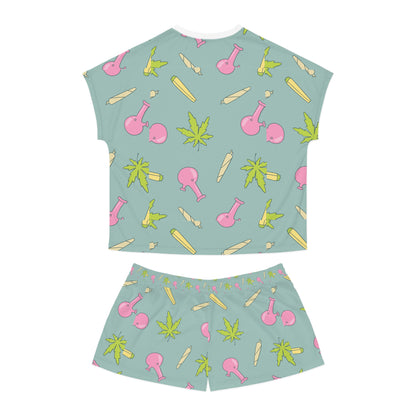 Chic Cannabis Print Women's Pajama Set, Cozy Sleepwear
