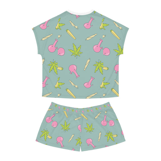 Chic Cannabis Print Women's Pajama Set, Cozy Sleepwear