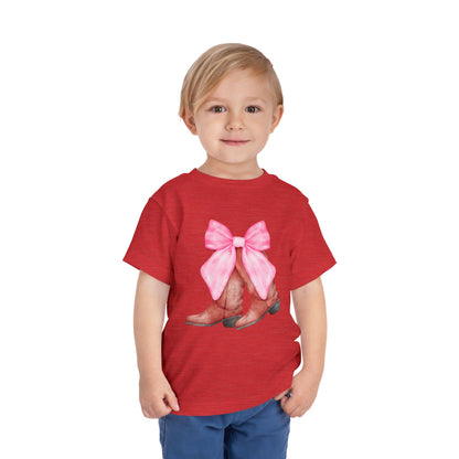 Cute Toddler Tee with Pink Bow Boots Design