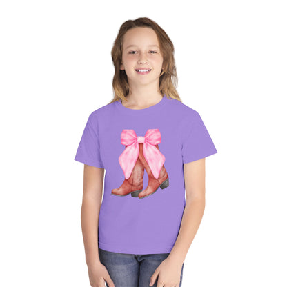 Cute Pink Bow Cowboy Boots Youth Midweight Tee