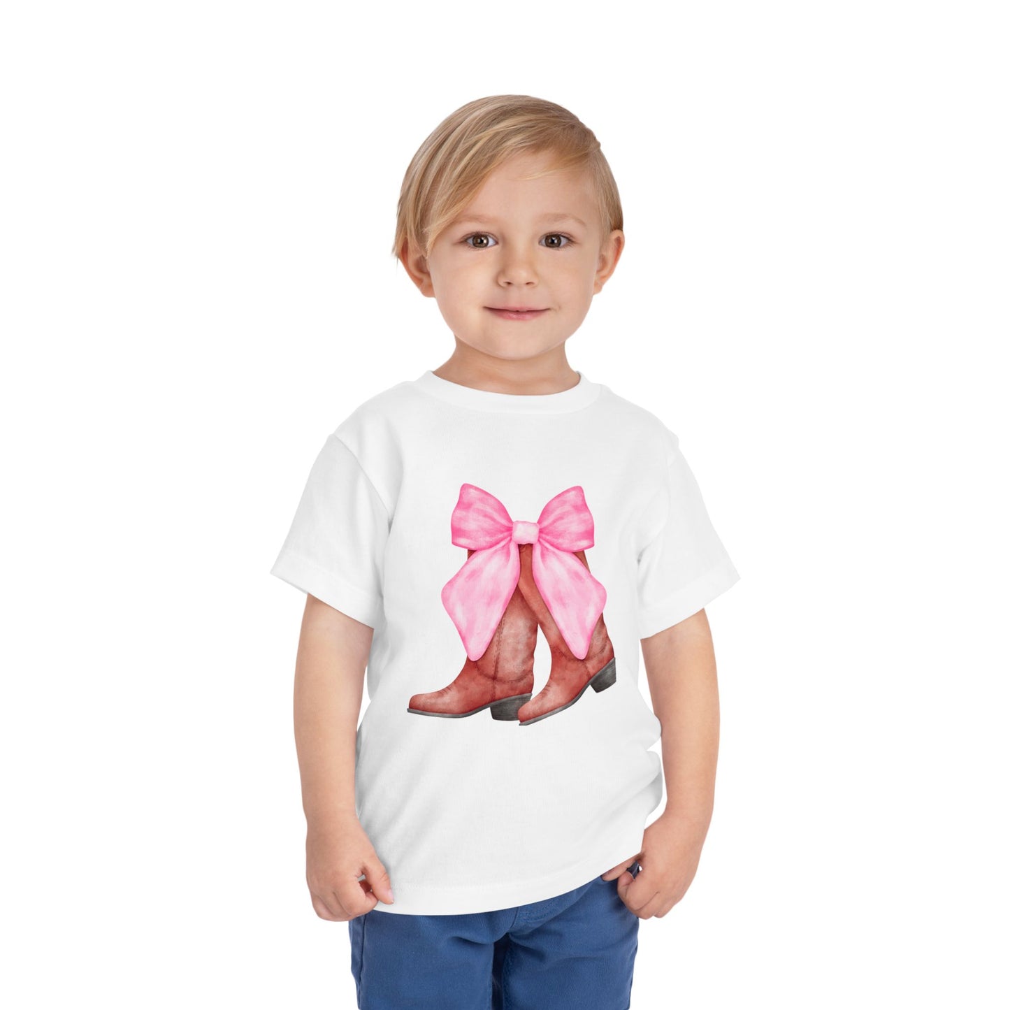Cute Toddler Tee with Pink Bow Boots Design