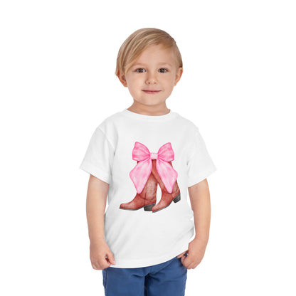 Cute Toddler Tee with Pink Bow Boots Design