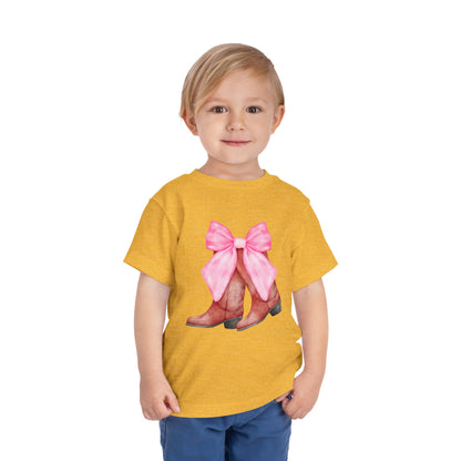 Cute Toddler Tee with Pink Bow Boots Design