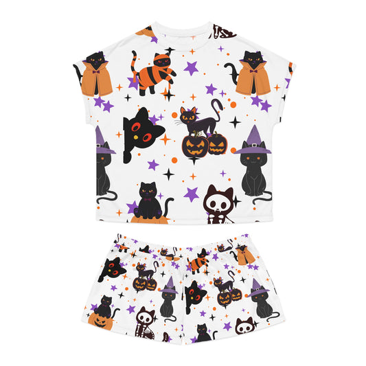 Halloween Cat Pajama Set, Cozy Sleepwear for Women