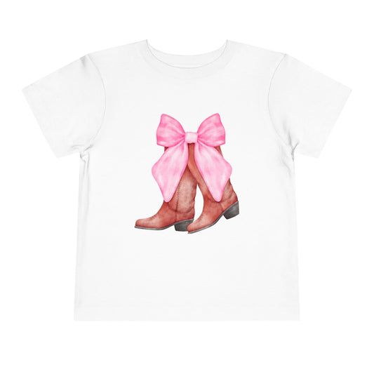 Cute Toddler Tee with Pink Bow Boots Design