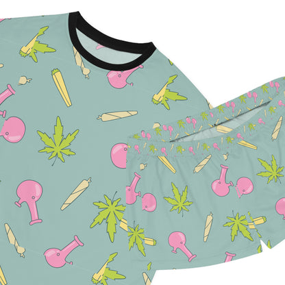 Chic Cannabis Print Women's Pajama Set, Cozy Sleepwear