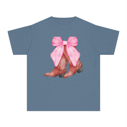 Cute Pink Bow Cowboy Boots Youth Midweight Tee