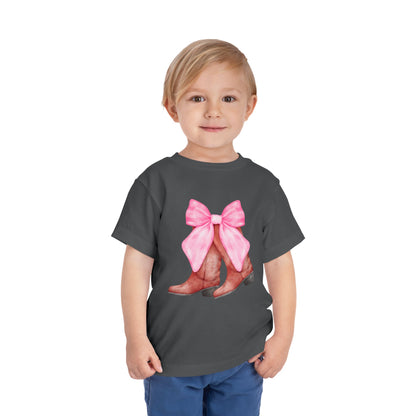 Cute Toddler Tee with Pink Bow Boots Design