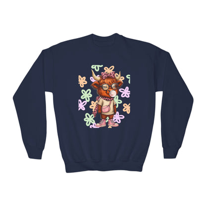 Youth Crewneck Sweatshirt with Colorful Flower Design