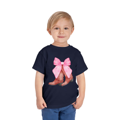 Cute Toddler Tee with Pink Bow Boots Design