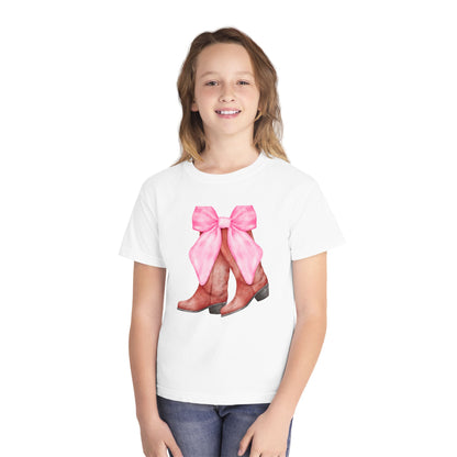 Cute Pink Bow Cowboy Boots Youth Midweight Tee