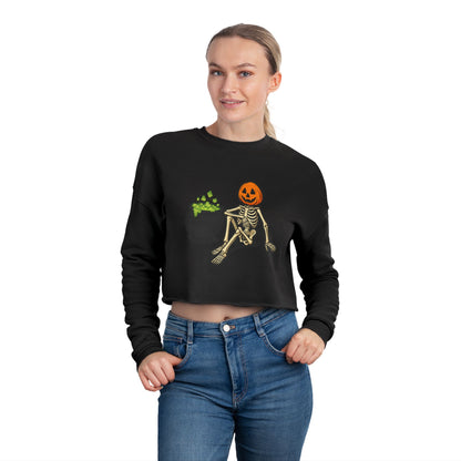 Halloween Skeleton Pumpkin Cropped Sweatshirt, Trendy Sweatshirt