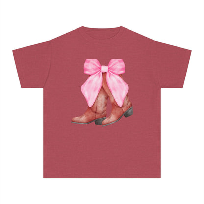 Cute Pink Bow Cowboy Boots Youth Midweight Tee