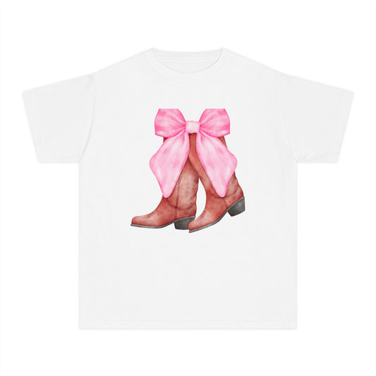 Cute Pink Bow Cowboy Boots Youth Midweight Tee
