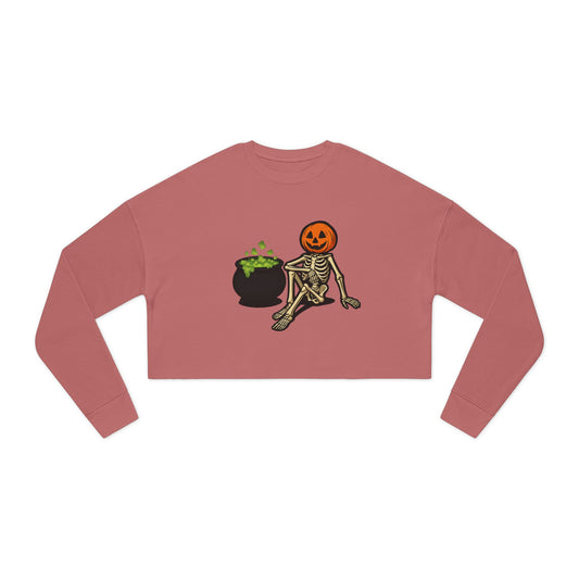 Halloween Skeleton Pumpkin Cropped Sweatshirt, Trendy Sweatshirt
