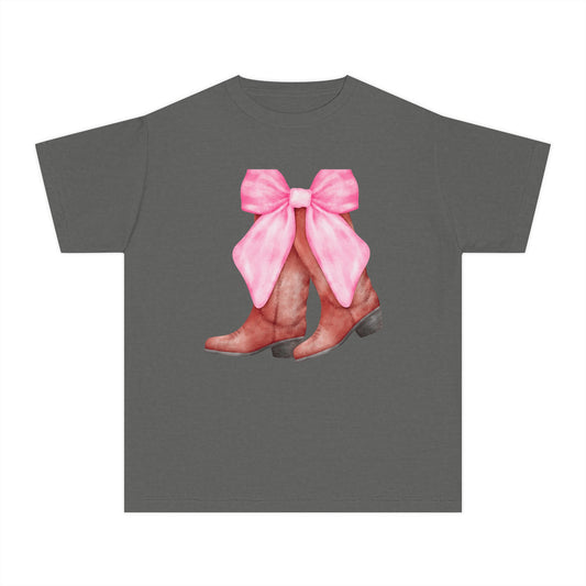 Cute Pink Bow Cowboy Boots Youth Midweight Tee