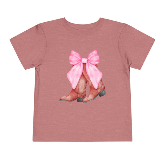 Cute Toddler Tee with Pink Bow Boots Design