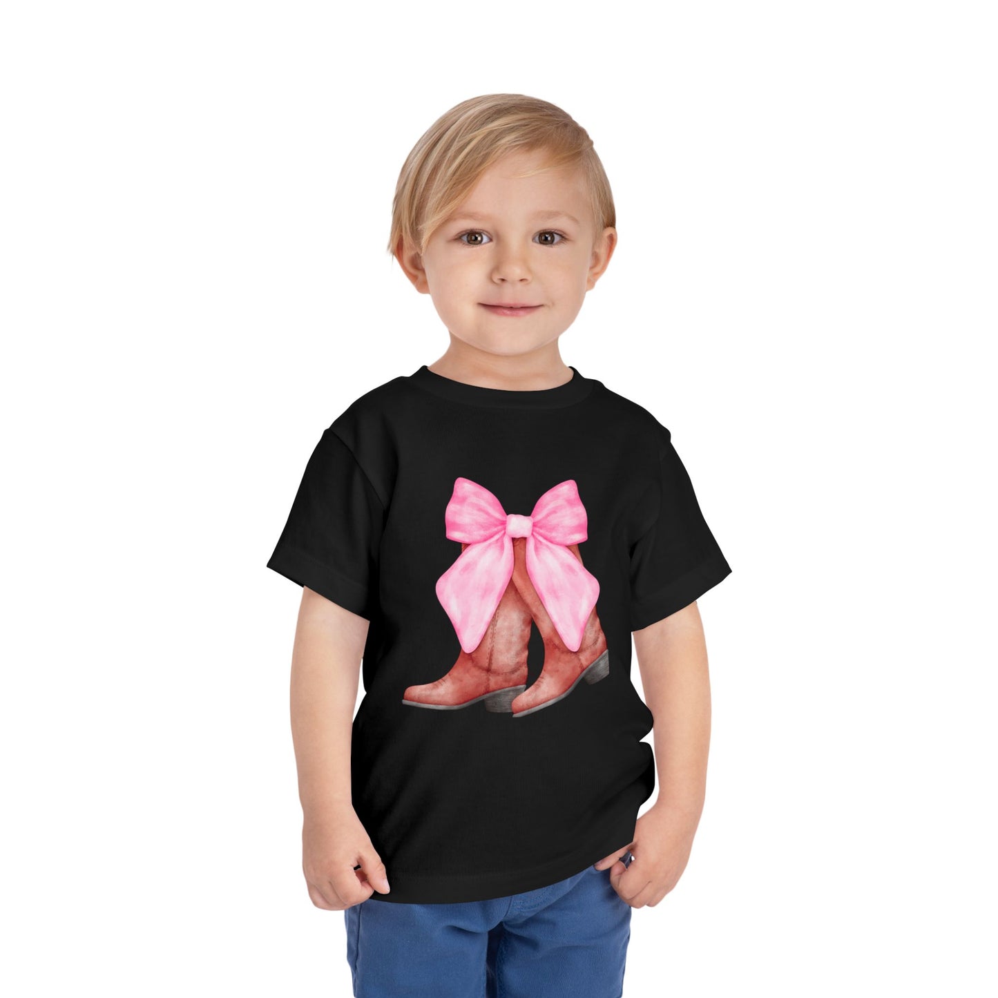 Cute Toddler Tee with Pink Bow Boots Design