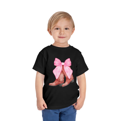 Cute Toddler Tee with Pink Bow Boots Design