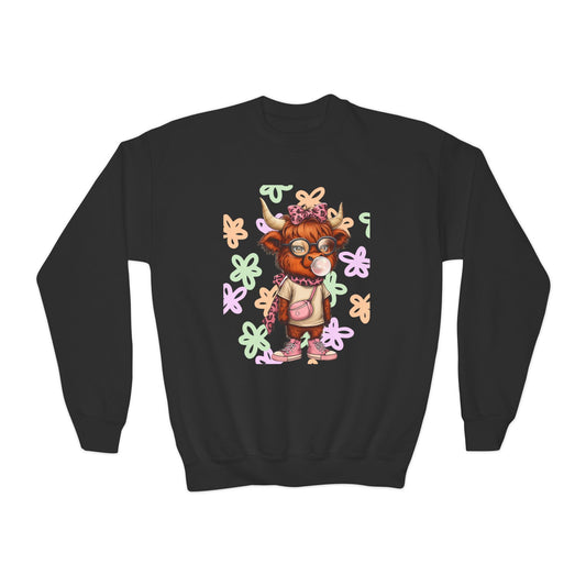 Youth Crewneck Sweatshirt with Colorful Flower Design