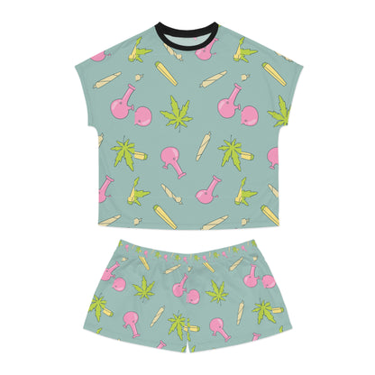 Chic Cannabis Print Women's Pajama Set, Cozy Sleepwear