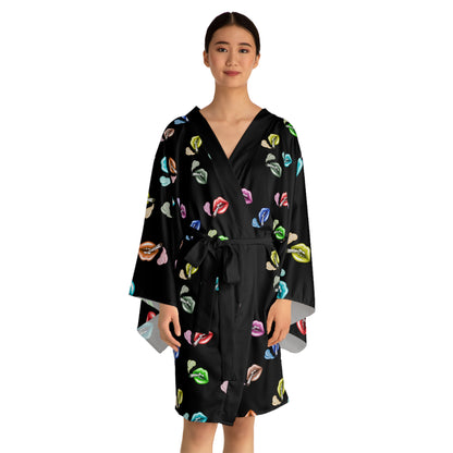 "Lip Loc'D" long sleeve Kimono Robe