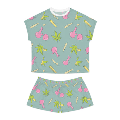 Chic Cannabis Print Women's Pajama Set, Cozy Sleepwear