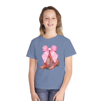 Cute Pink Bow Cowboy Boots Youth Midweight Tee