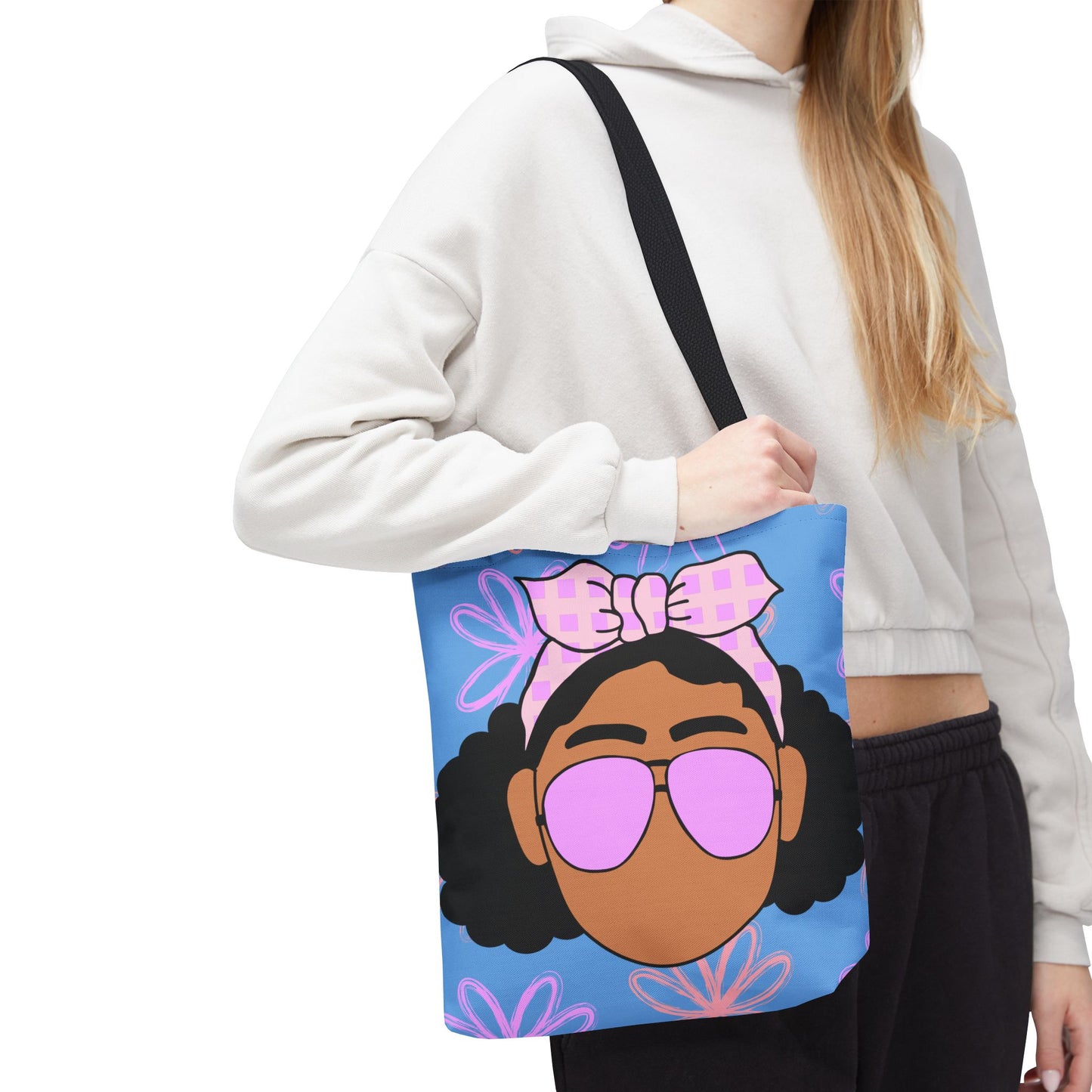 Chic Floral Tote Bag with Afro Queen Design
