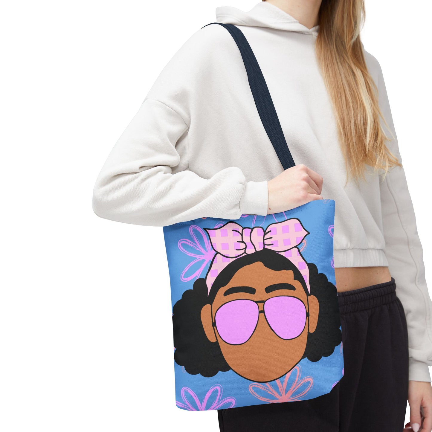 Chic Floral Tote Bag with Afro Queen Design