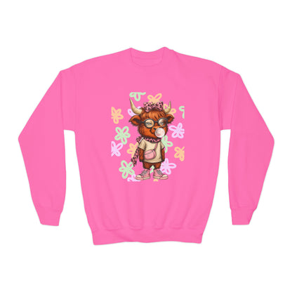 Youth Crewneck Sweatshirt with Colorful Flower Design