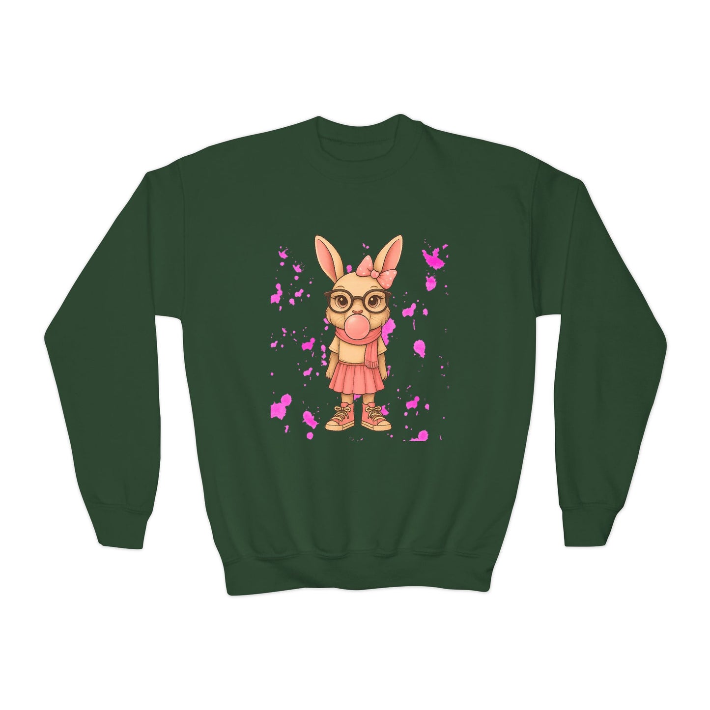 Adorable Bunny Graphic Youth Crewneck Sweatshirt