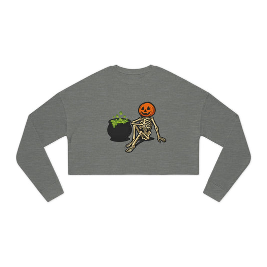 Halloween Skeleton Pumpkin Cropped Sweatshirt, Trendy Sweatshirt