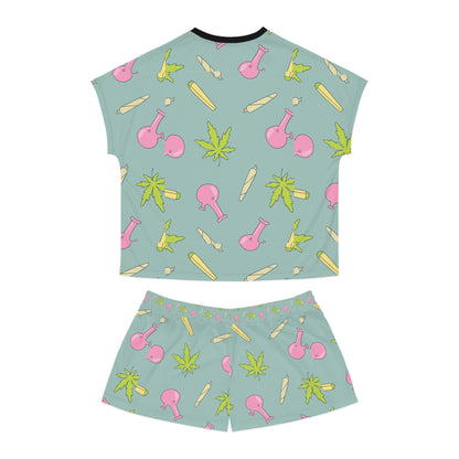 Chic Cannabis Print Women's Pajama Set, Cozy Sleepwear