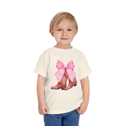 Cute Toddler Tee with Pink Bow Boots Design