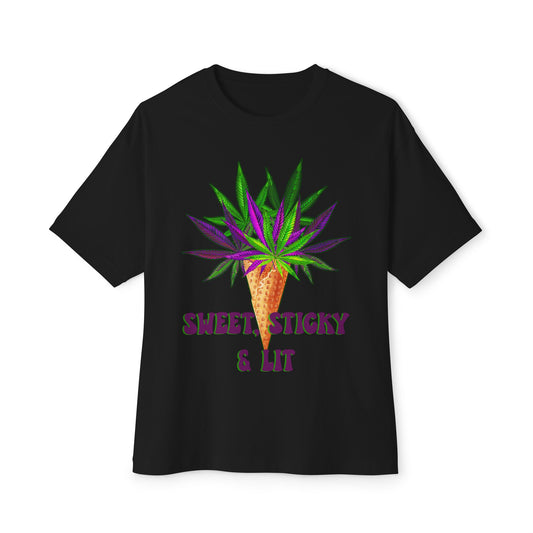 Sweet Sticky and Lit" Unisex Oversized Boxy Tee