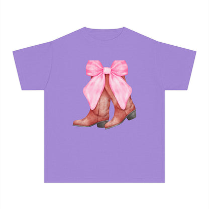 Cute Pink Bow Cowboy Boots Youth Midweight Tee